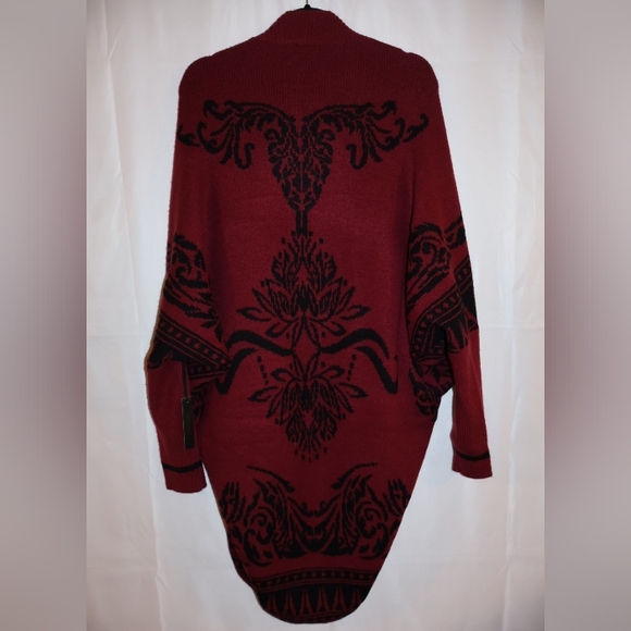 Maxsport Burgundy/Black Patterned Open Front Cardigan. Small/Medium Size. NWT. - Picture 9 of 11